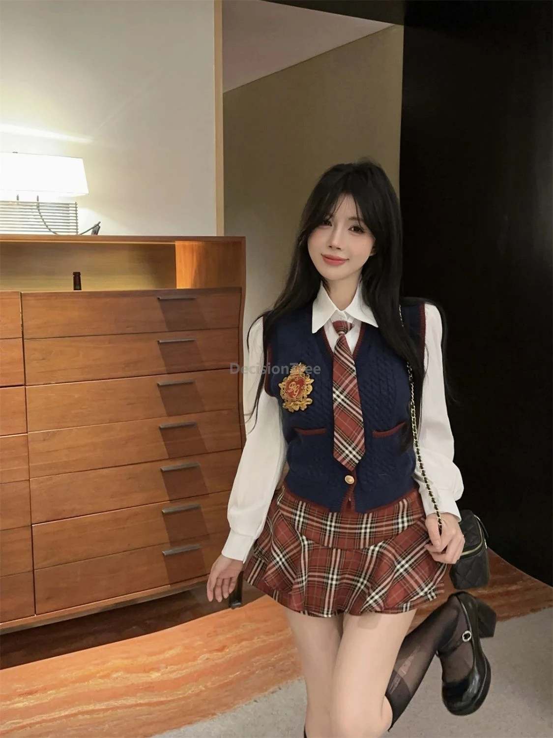 طقم مكون من ثلاث قطع على الطراز الكوري لعام 2025، حرم الجامعي اليومي يرتدي زي مدرسي خريفي أنيق للفتيات الجميلات #6