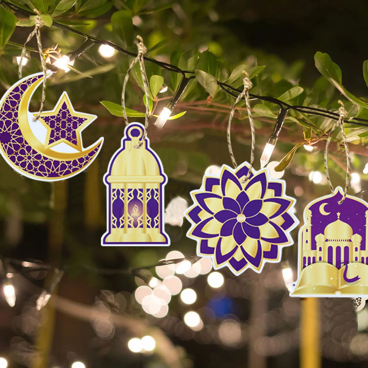 8pcs Eid Mubarak Paper Hanging Ornaments Moon Star Pendant for Ramadan Kareem Decoration 2025 Islamic Muslin Party Supplies ﻿