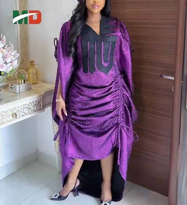 

MD African Dresses For Woman Plus Size Kaftan Dress Ruched Side Ties and High Low Hem Boubou Party Wedding Bubu Africa Clothing