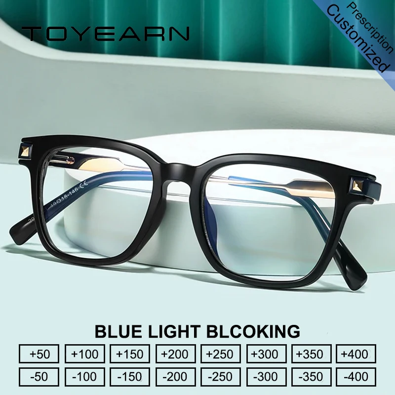 

TOYEARN Fashion TR90 Square Frame Reading Glasses Men Myopia Blue Light Blocking Computer Prescription Optical Eyeglasses Women
