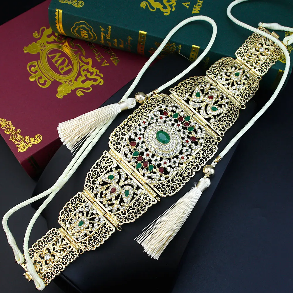 Neovisson Morocco Ladies Favorite Belt Bride Jewelry Hand Rope Gold Color Crystal Tassels Waist Chain Belt Delicate Algeria Gift