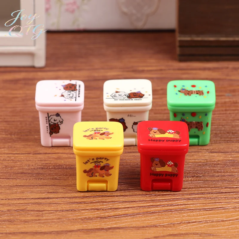 New 5pcs Dollhouse Mini Cartoon Garbage Can Model Dollhouse Furniture Decoration Dolls House Accessories Pretend Play Toys