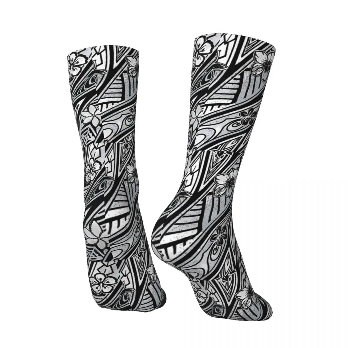 Hip Hop Vintage Hawaiian Tribal Floral Tattoo Design Crazy Men's compression Socks Unisex Samoan Street Style Seamless Crew Sock