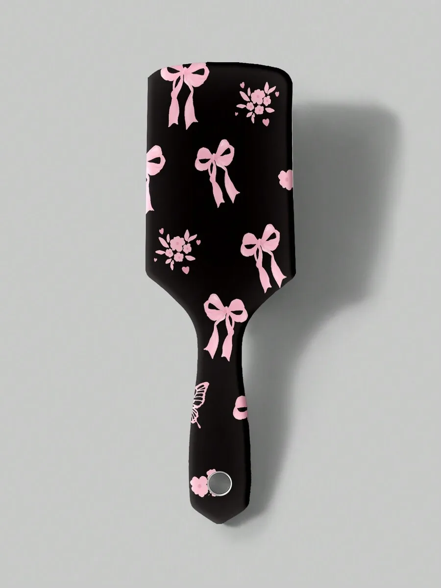 

Kawaii Bow Print Black Cushioned Detangling Comb For Long Hair Anti-Static Massage Brush