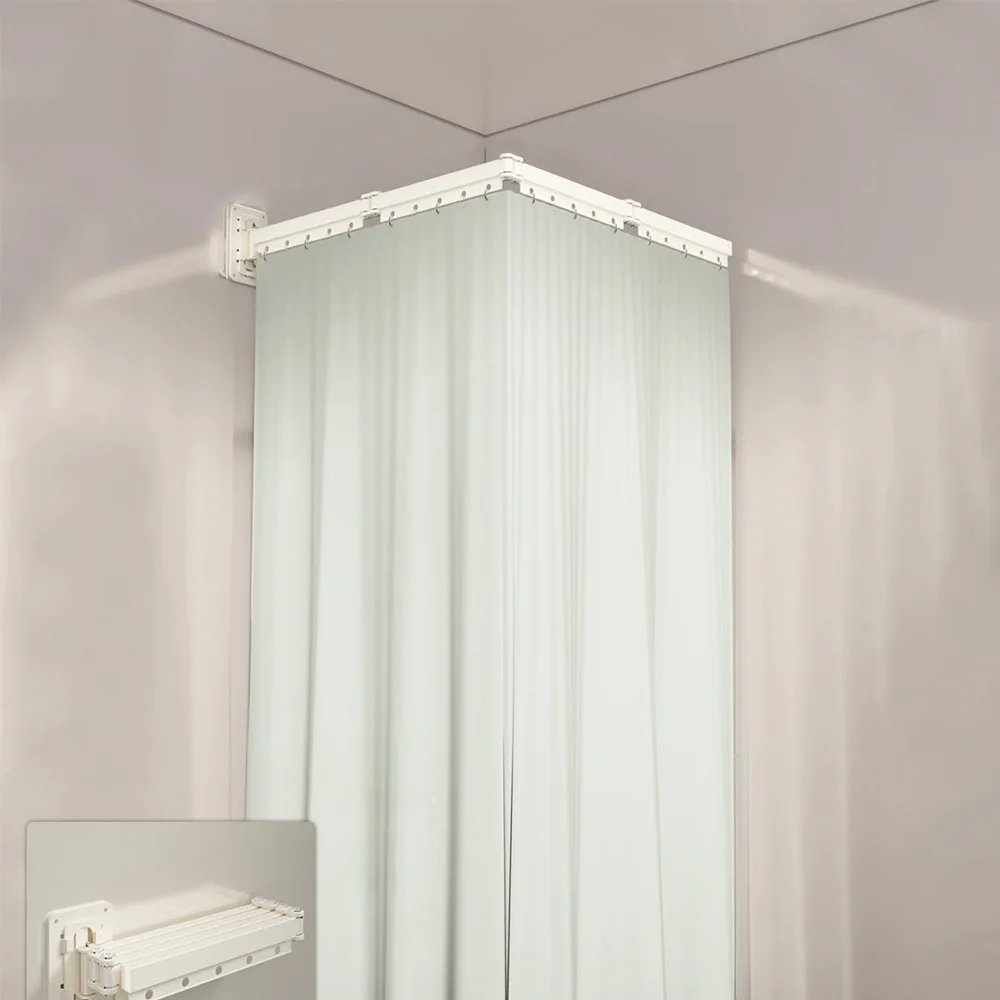 Faltbares Duschvorhang-Set, Unsichtbare Duschabtrennung, Badezimmer, Wasserdicht, Polyester, Einziehbare Nass-Trocken-Trennung, Faltbares Einziehbares Duschvorhang-Set, Unsichtbare Wasserdichte