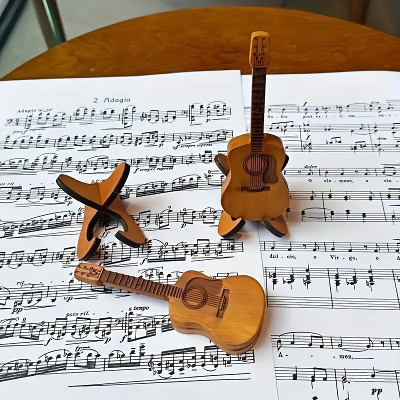 حامل اختيار الجيتار و3 أعواد خشبية، صندوق تخزين للاعبي الجيتار والقيثارة - إكسسوارات من الخشب الطبيعي