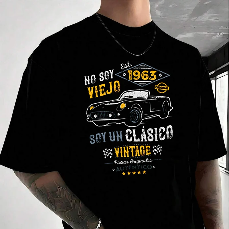 

Футболка с принтом «No.1963 Soy Viejo Soy Un Clasico» для мужчин и женщин, летняя, 100% хлопок, свободного кроя, с коротким рукавом, повседневная базовая футболка-топ