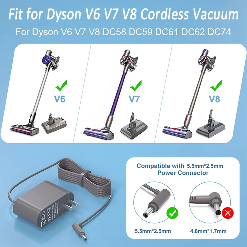 Ładowarka wymienna bateria Adapter AC 26.1V/0.8A do odkurzacza Dyson V8 V7 V6 DC62 akcesoria kabel Adapter wtyczki ue/US