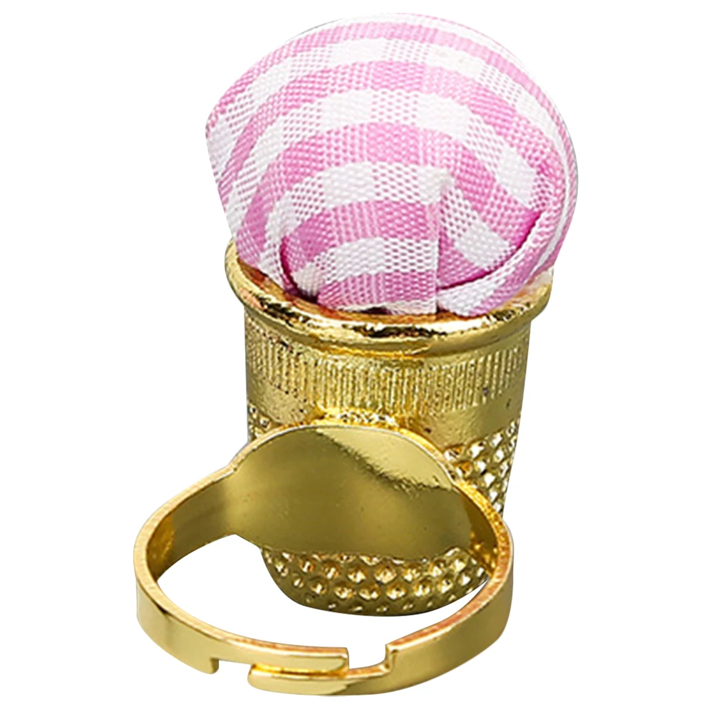 

DIY Embroidery Sewing Aid Thimble Cross Stitch Storage Ring Two in one Finger Cot Gold Needles Cushions Pin Cushion Wear