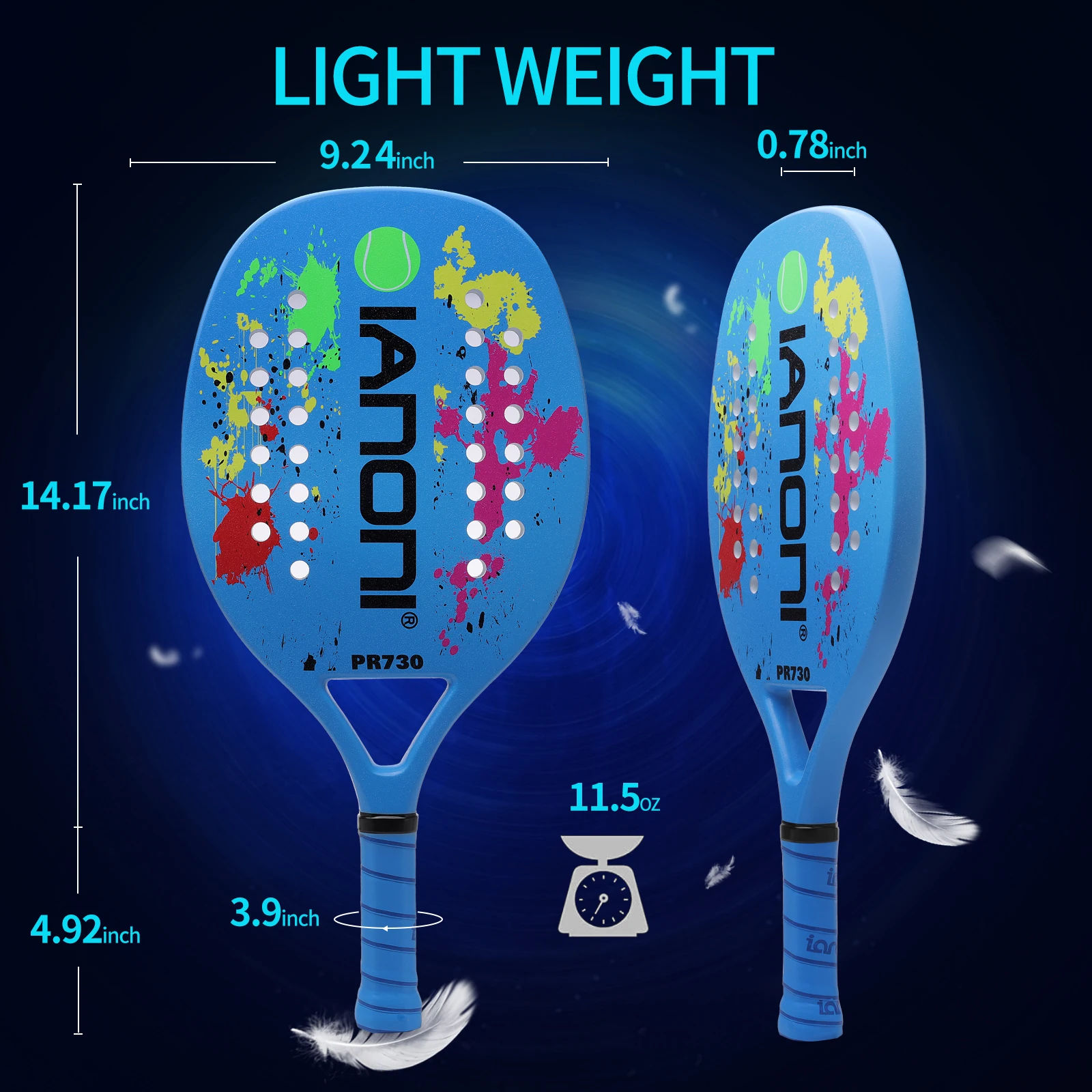 IANONI 730 Beach Tennis Paddle Beach Tennis Racket Carbon Fiber with EVA Memory Foam Core Tennis Paddles