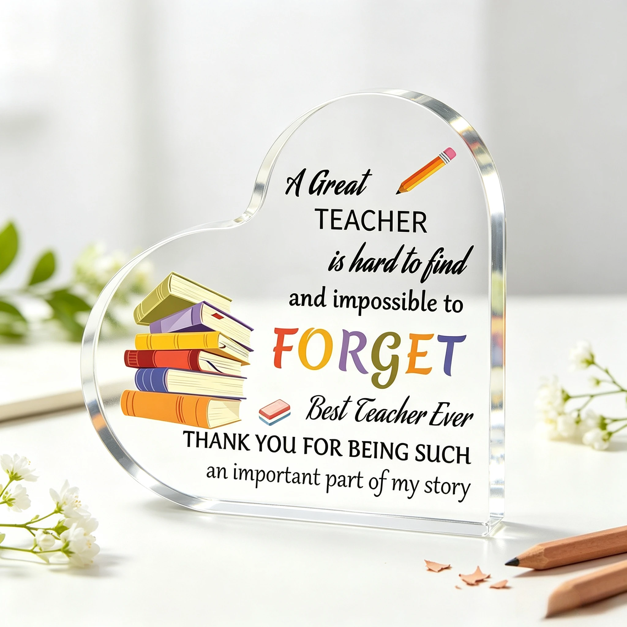 Book‑Themed Heart‑Shaped Acrylic Ornament, Teacher’s Day End‑of‑School‑Year Retirement Thank‑You Gift