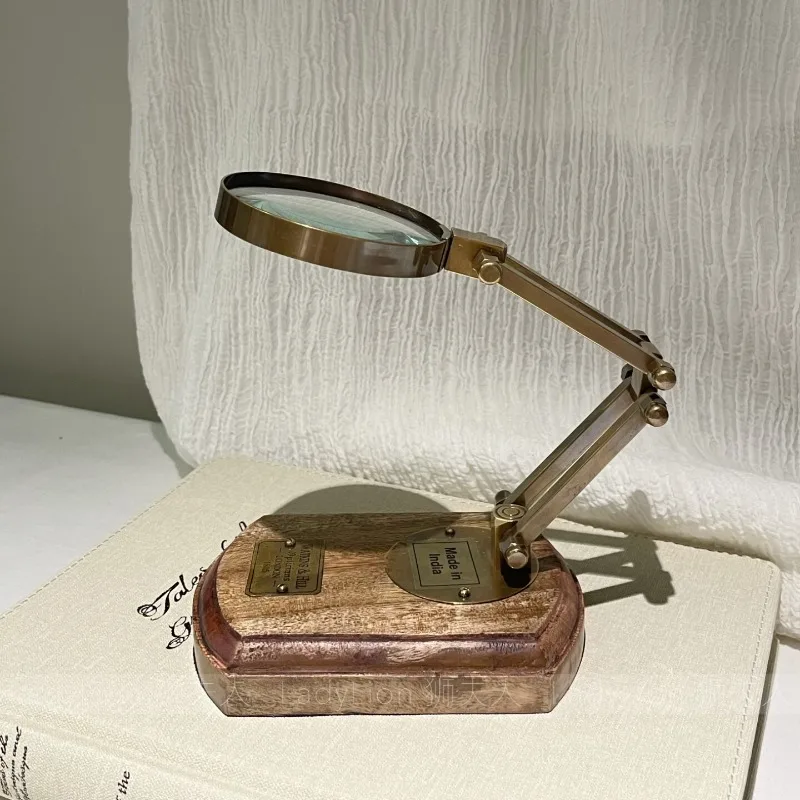 Solid Brass Floor Magnifier, Antique Upright Desk Accessory, Showroom Bookcase Display, Luxury Home Office Decorative Piece