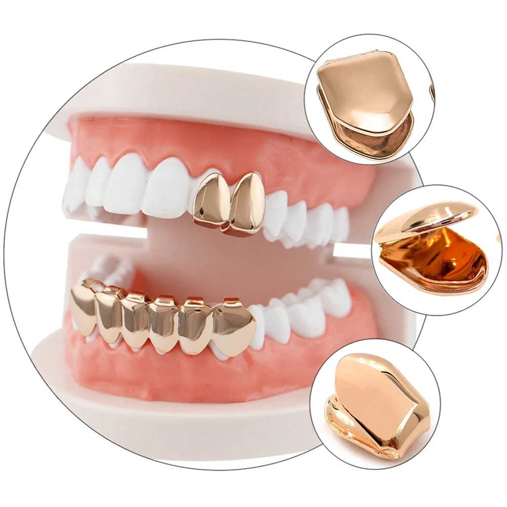 4 Pcs Gold Braces Hip-hop Style Teeth Grill Plated Orthotics Grills Rapper Golden