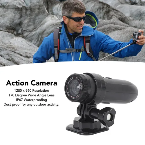 Imagen 2 del producto Cámara de vídeo DV para bicicleta compacta, gran angular de 170 grados, portátil, impermeabilización IP67, 1280X960, cámara DV deportiva versátil para casco