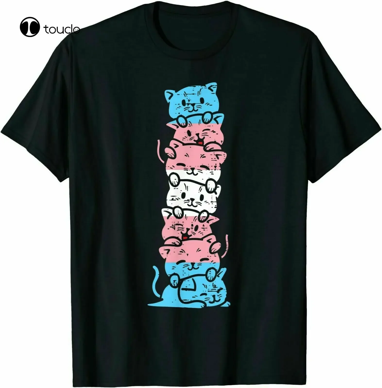 Transgender Cat Stack Cute Trans Pride Flag Lgbt Animal T-Shirts Cotton Trend Tee Shirt