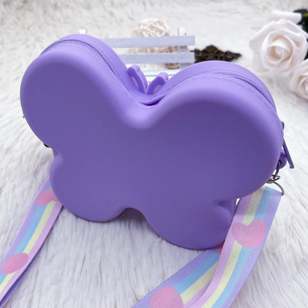 Cute Silica Gel Bow Children\'s Mini Shoulder Bags Candy Color Baby Girls Coin Purse Handbags Rainbow Strap Kids Crossbody Bag