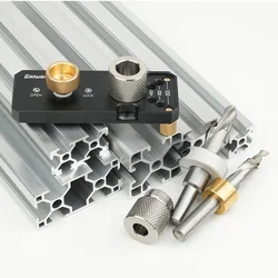Aluminum Profile Track Drill Guide with Sliders and M10 Countersunk Step Drill, Vertical Puncher for 20#30#40# Aluminum Profiles