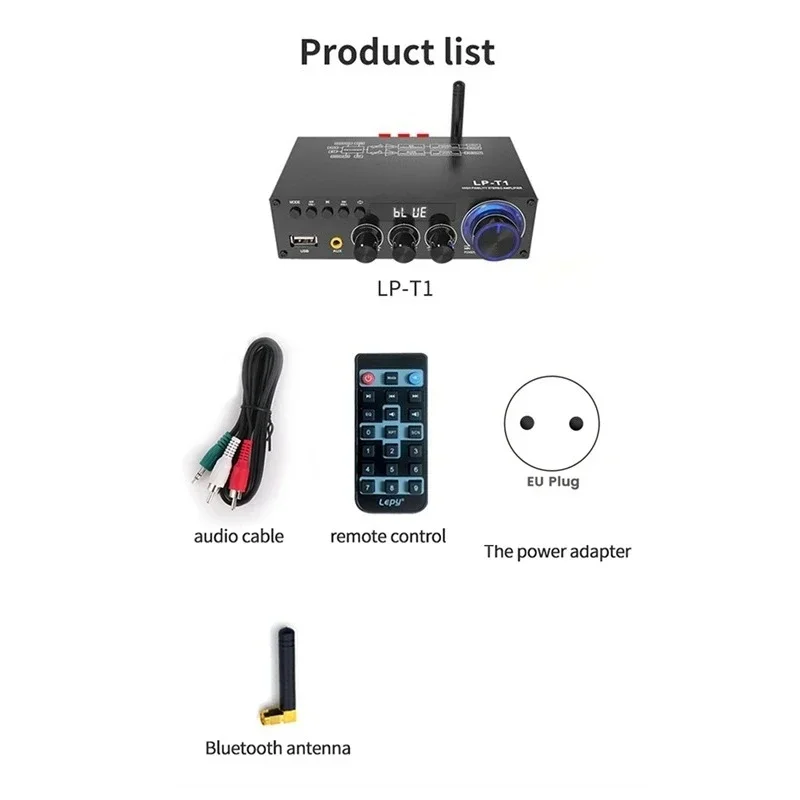 LP-T1 Digital Hifi Bluetooth Amplifier Coaxial USB Disk Lossless Playback Mini Digital Amplifier 30Wx2+60W EU-PLUG