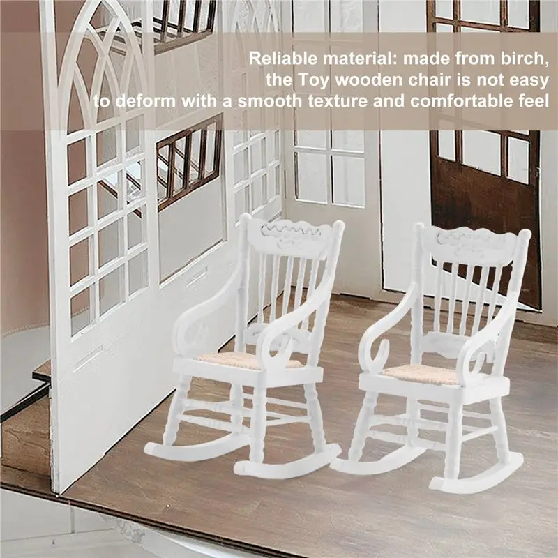 WOWFU-2 piezas 1:12 muebles en miniatura sillas mecedoras de madera accesorios para decoración de la casa