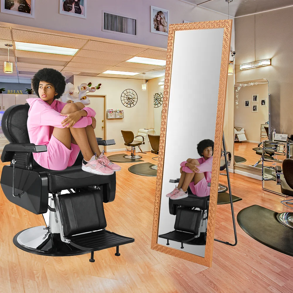 

Babrer chair with gold mirror station cheap hair salon furniture for barber shop durable hair salon equipment