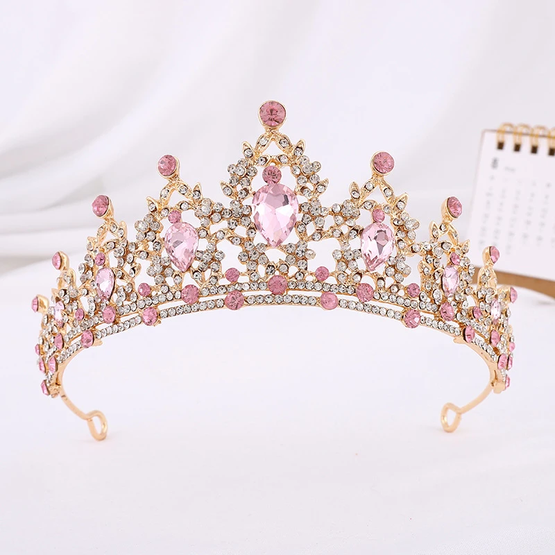 Lusso matrimonio barocco Tiara copricapo cristallo principessa corona verde rosa blu donne diadema per ragazza velo da sposa accessori per capelli