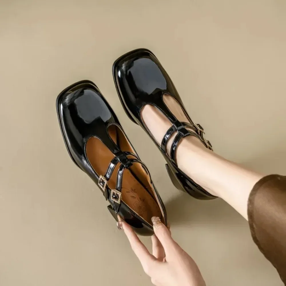 Spring and Autumn New Styles Fashion High Heels Women's Shoes Simplicity T-shaped Buckle Mary Jane Square Heel Women's Shoes