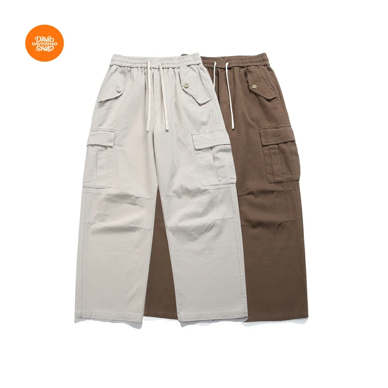 

DAVIDSHAO Европейский размер США, мужские мешковатые потертые широкие брюки высокого качества, повседневные свободные брюки, уличная одежда, брюки-карго