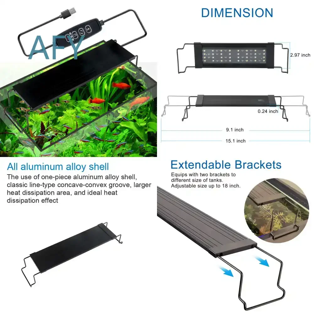 Remote Control LED Aquarium Light for Full Spectrum Fish Tank Lighting for Freshwater Saltwater Aquariums LED Grow Light for