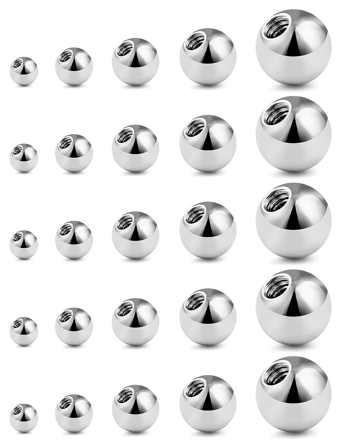 25Pcs 14G 16G Replacement Balls internal Threaded Surgical Steel Barbell Tongue Nipple Belly Button Eyebrow Rook Piercing Rings