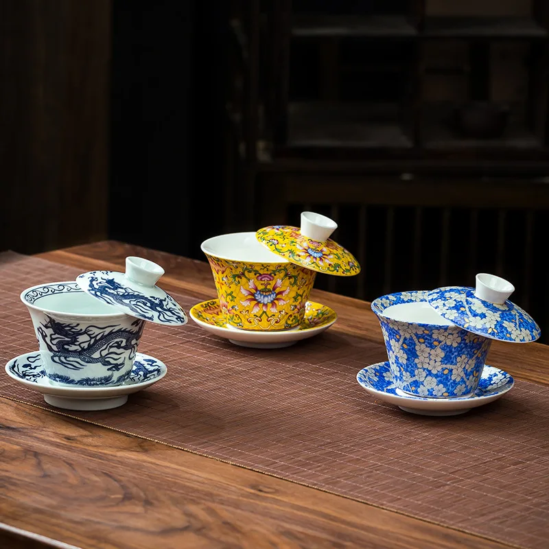 

Hovering Blue and White Porcelain Covered Bowl Large Tea Maker Kung Fu Tea Set Accessories Chinese Porcelain Teacup Gifts Gaiwan