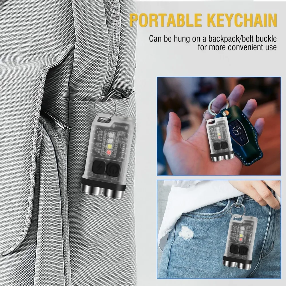 BORUiT V3 UV LED EDC Keychain Flashlight Type-C Rechargeable Work Light Torch with Magnet Waterproof Camping Pocket Lantern