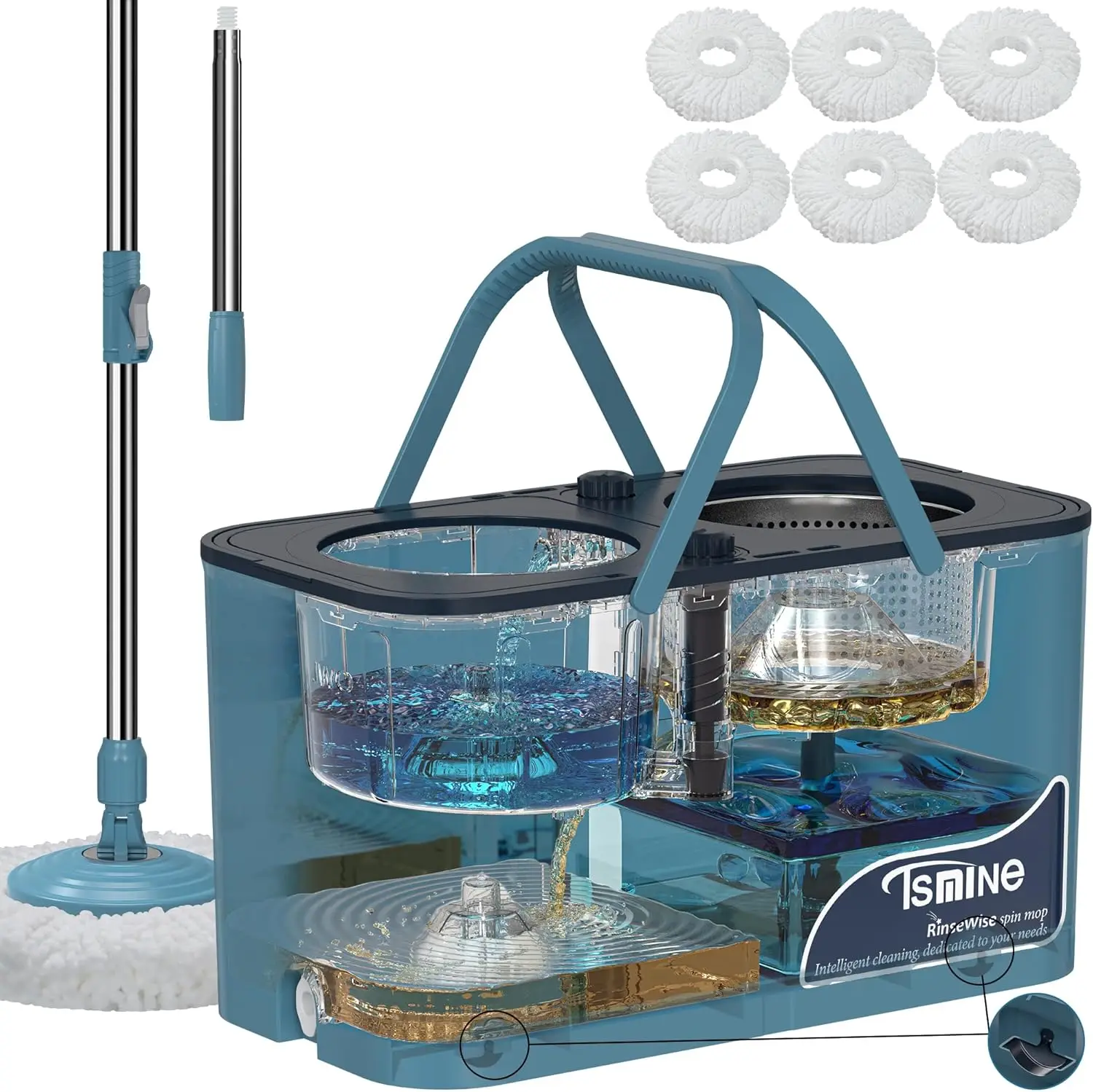 

Spin Mop for Large Homes: Clean & Dirty Water Separation, 4-Chamber Bucket, Glide Wheels, Safe for Hardwood & Tile