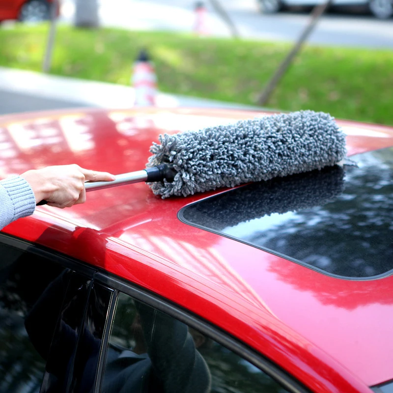 Retractable Microfiber Car Cleaning Brush Stainless Steel Long Handle Dust Wax Washable Drag Wax Shan Washer Auto Window Duster