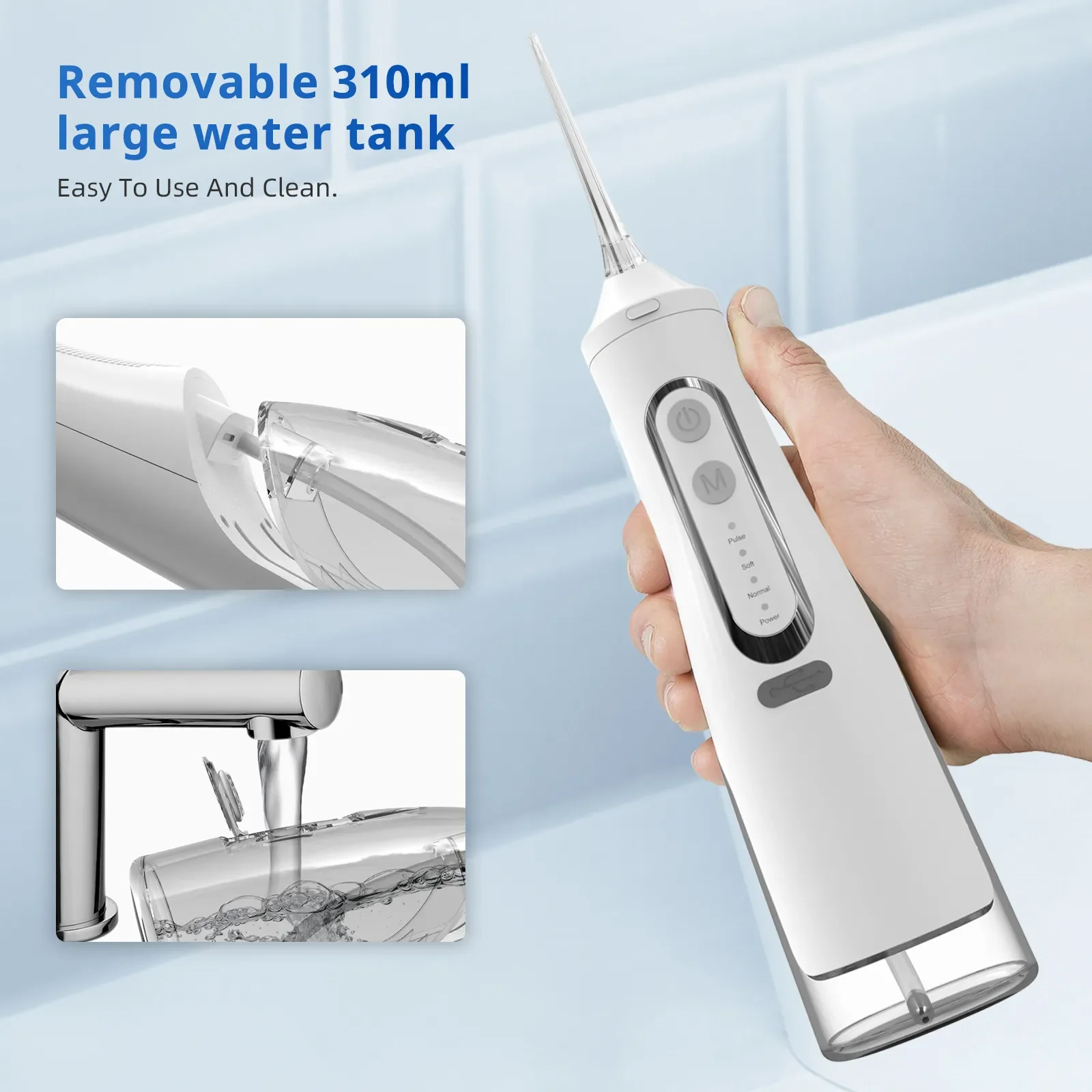 Portable Oral Irrigator 310ML USB Rechargeable Teeth Flusher Dental Water Pick Flosser Water Jet 6 Nozzles Tooth Cleaner