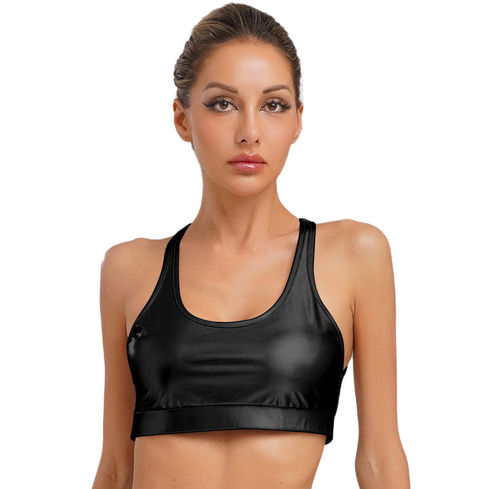 Metallic Sport Vest Top Women Sleeveless Slim Fit Backless Camisole Top for Bodybuilding Shiny Cross Back Workout Tops