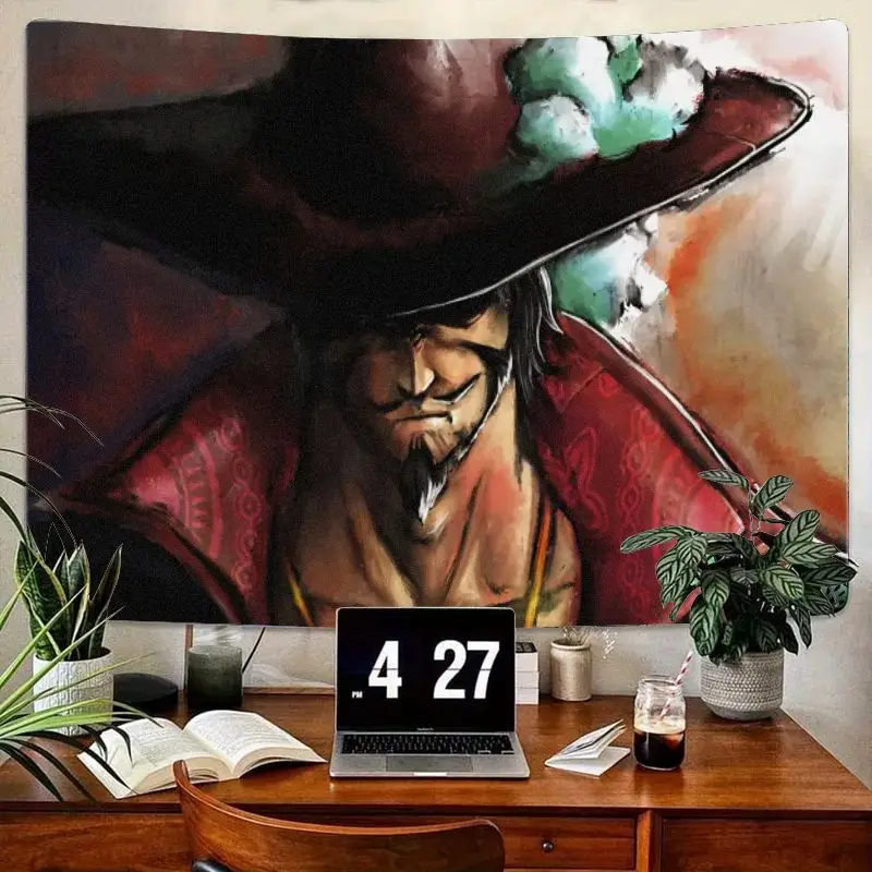 

1 шт., стилизованный персонаж, широкополая шляпа, ботинка, красный халат, гобелен, красочный абстрактный фон, настенное искусство для спальни, гостиной, O