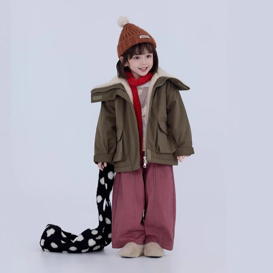 2025 inverno novo estilo crianças grande lapela estilo coreano meninos e meninas grande bolso confortável jaqueta casual boutiqueclothing