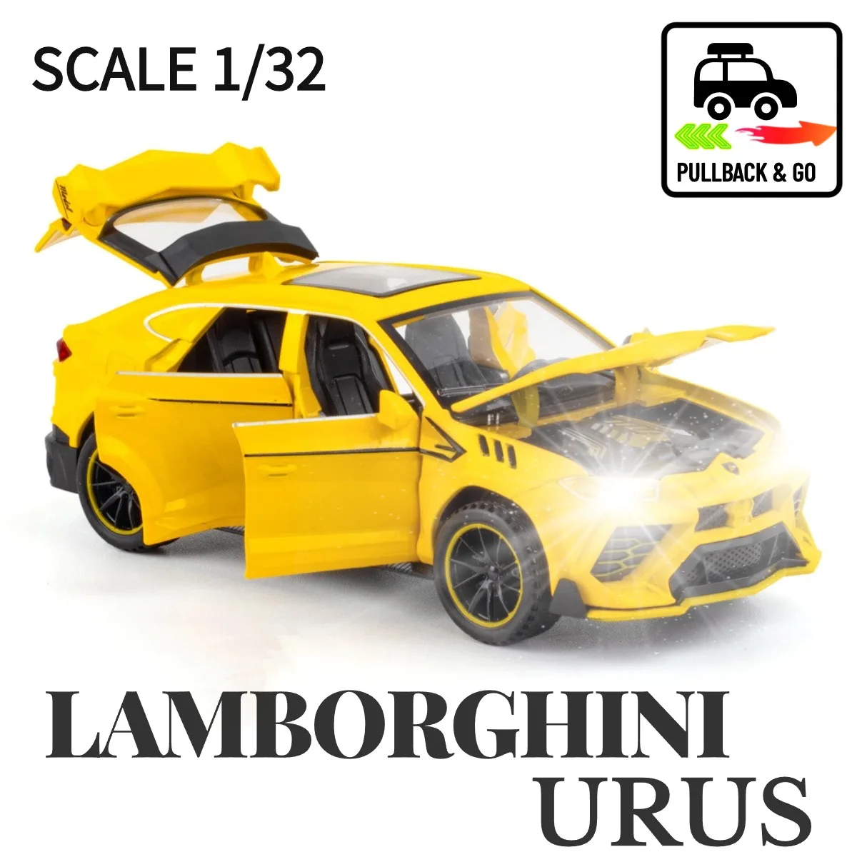 

Lamborghini Urus Scale 1:32 Pullback Car Toy with Lights Engine Sound, Ford VW Mercedes Metal Diecast Car Model Gift Kid Boy Toy