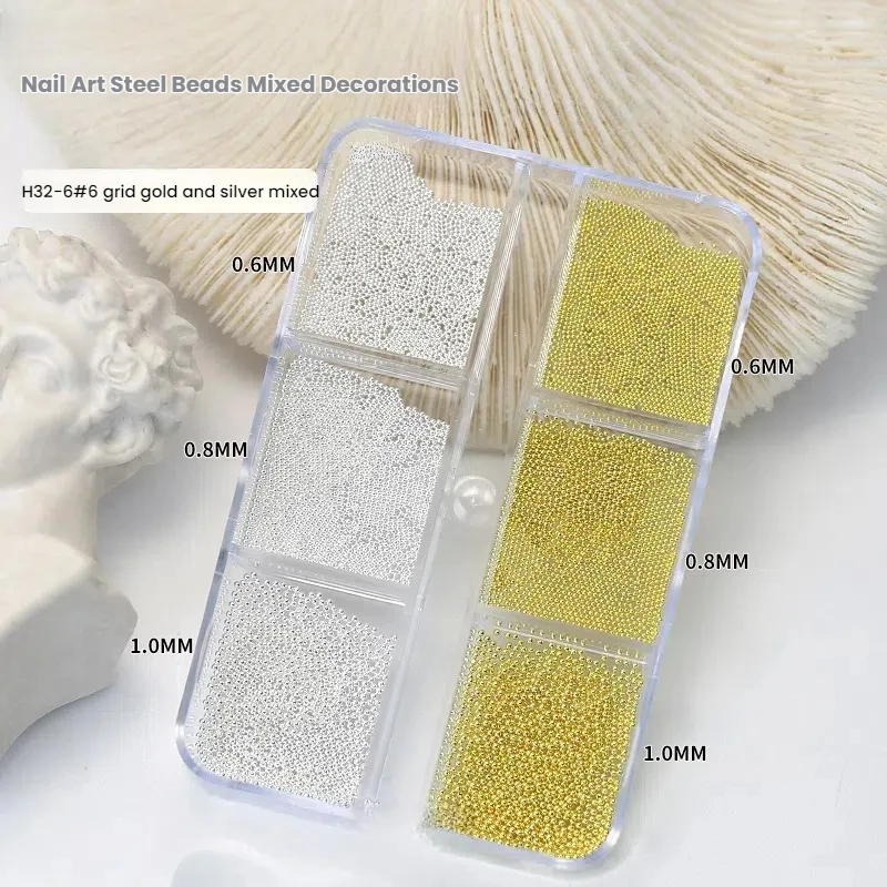 1 กล่องทอง/เงิน/สีดํามินิรอบลูกปัดเหล็กเล็บ Charms ชุด 0.6/0.8/1.0 มม.DIY 3D เล็บอุปกรณ์เสริมหัตถกรรมตกแต่ง