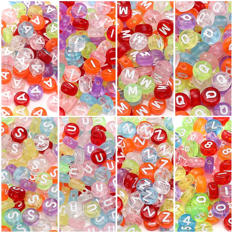 100Pcs/Lot 4x7mm Round Acrylic Letter Number Beads Colorful Transparent for Jewelry Making DIY Bracelet Necklace Accessories