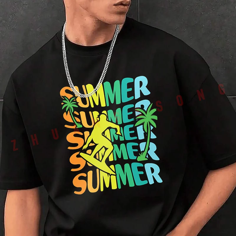

Surfing Summer Pattern Men's Fashion T-shirt Casual Trendy Tshirts For Summer Comfortable Short Sleeve Tops