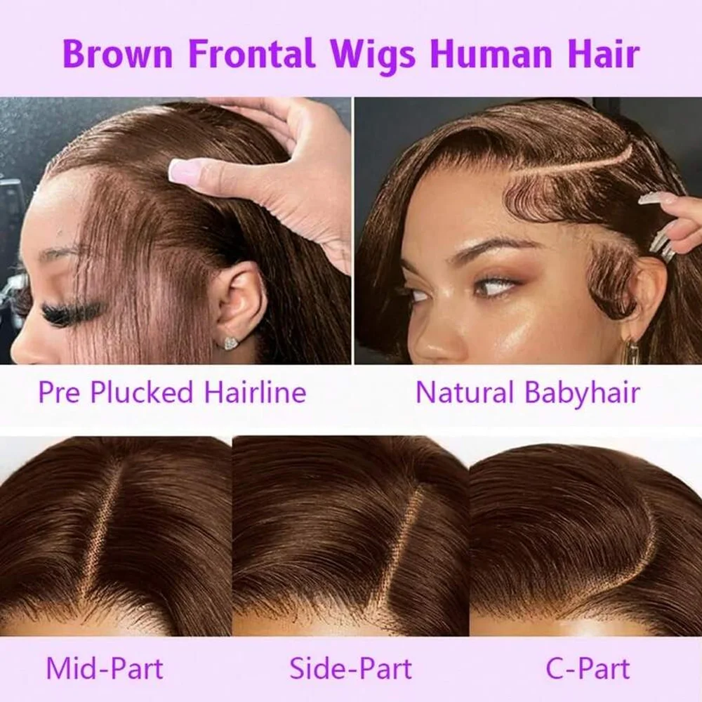 Chocolate Brown Body Wave Human Hair Wigs 13X4 HD Lace Frontal Wigs For Women Colored Brazilian Wet And Wavy Lace Front Wigs - Image 4