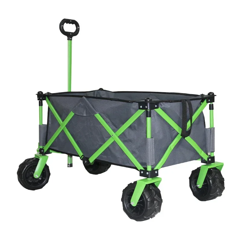 Hot Sale Outdoor Garden Camping Foldable Wagon Cart Folding Beach Trolley Wide Plastic Cart