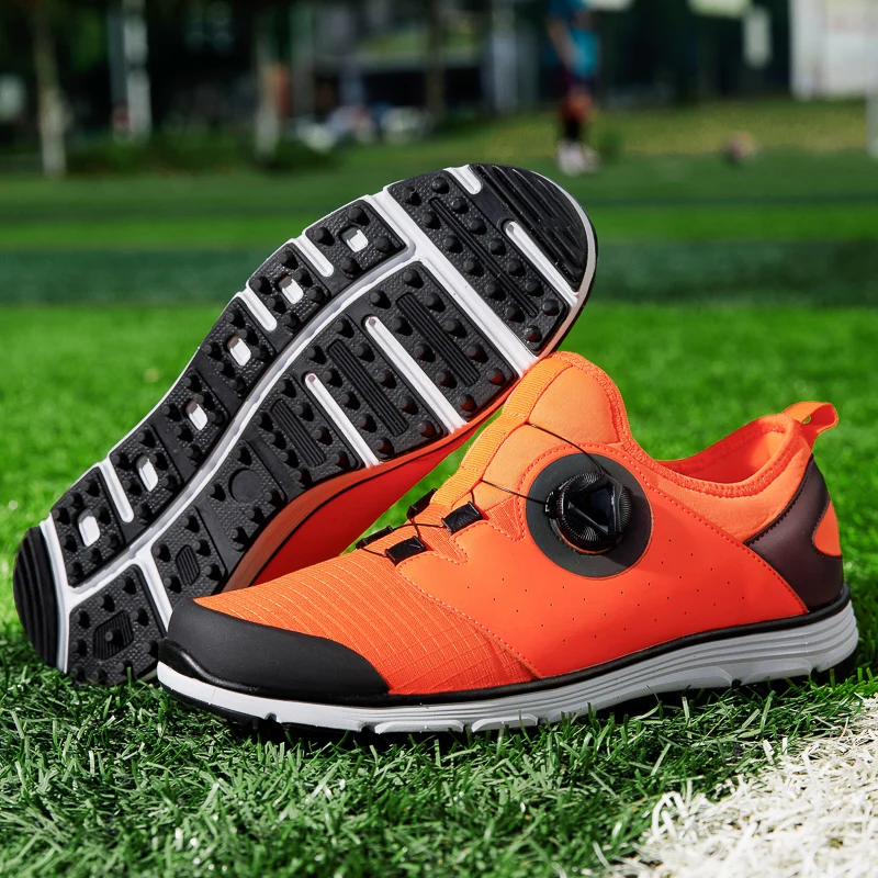 

Professional Outdoor Grass Non-slip Spikes Golf Shoes Breathable Mens Comfortable Golfer Sneakers Orange Women Golf Footwears