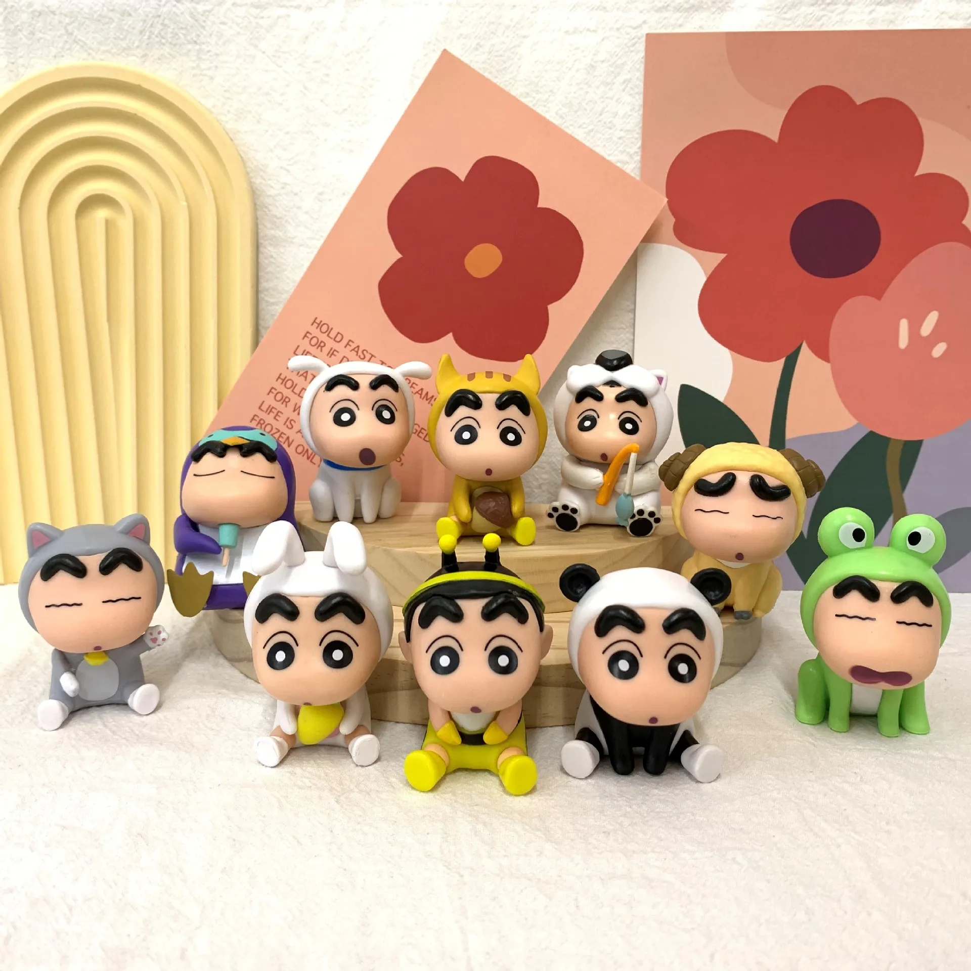 10Pcs/Lot Crayon Shin-chan Anime Figure Kawaii Q Version Animal Mini Decor Figurines Collectibles Children Cute Hobby Toys Gifts