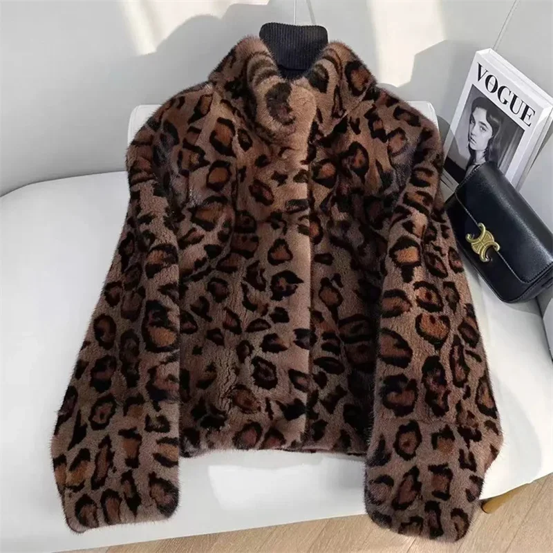 Neue Mode Leopard Print Jacke Kurze Hochwertige Nerz Pelz High-End Imitation Pelz Jacke Zipper Nerz Pelz mantel Für Frauen 2025