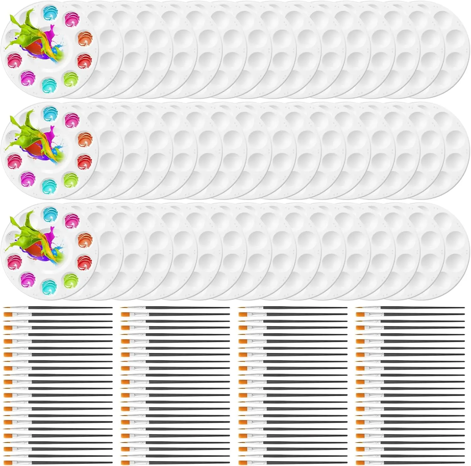

150 Pcs Painting Brushes Palettes Set 100 Watercolor Paint Brushes 50 Tray Palettes Art Classroom Supplies Paint Party F