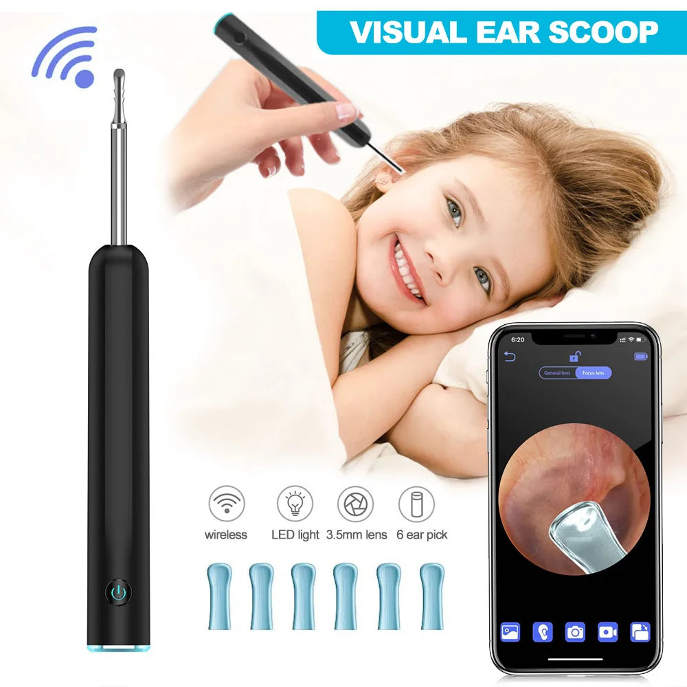 Visible Wi -Fi Wax Elimination Spoon USB 1080P HD Load Otoscope Ear Nose Cleaner Ear Wax Removal Tool For Android And IOS Phones