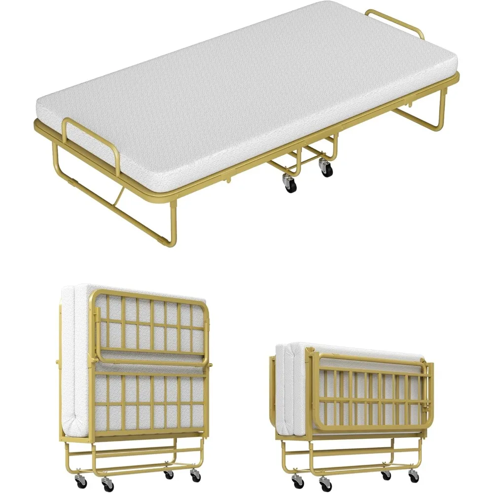 

Twin Folding Bed with Mattress, Foldable Bed with Mattress for Adults, CertiPUR-US Certified 4" Memory Foam & Sturdy Metal Fram