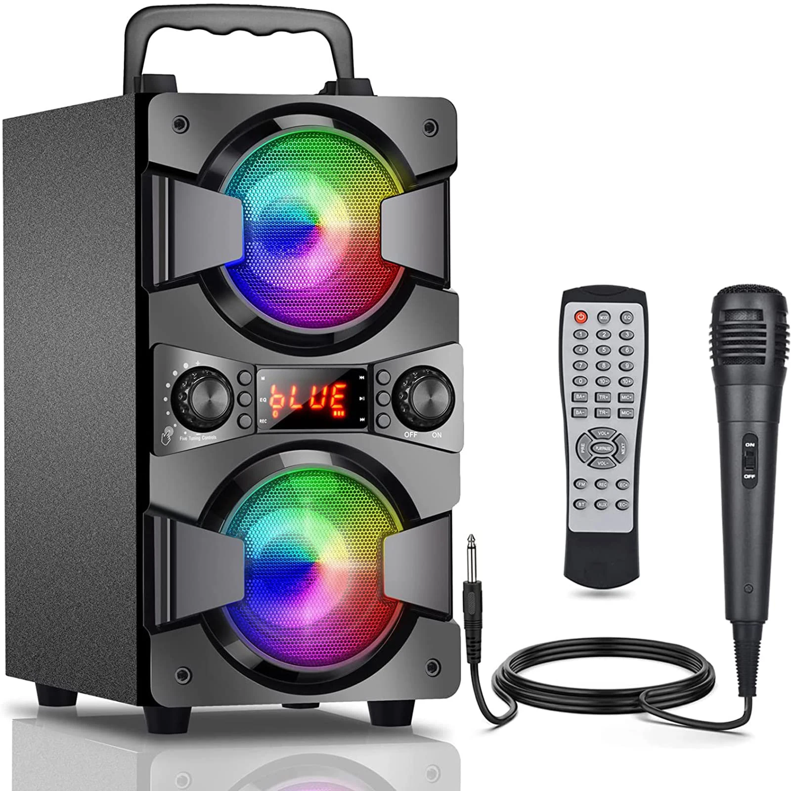 for HAOLI 60W Portable Wireless Speaker with Double Subwoofer Heavy Bass, FM Radio, Microphone, Lights for Home